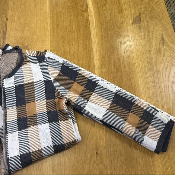 LOFT Plaid checked Open Front Sweater Cardigan Neutral Plaid Women’s Size Medium - Picture 5 of 6